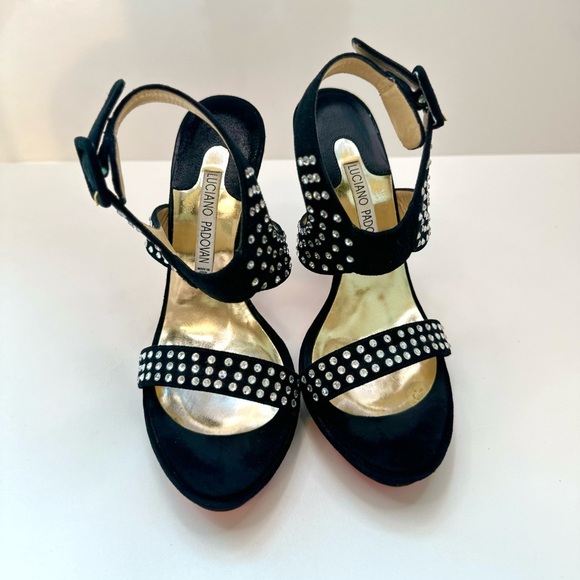 Luciano Padovan Black Suede Studded Heel Sandals – Size 6- Made in Italy - Picture 3 of 8